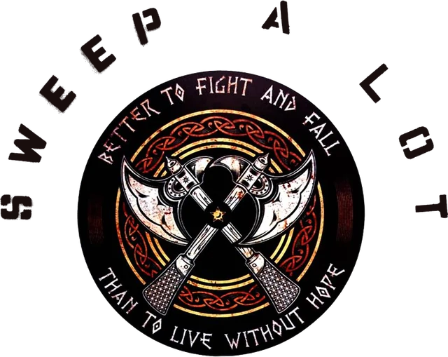 The Sweep-A-Lot logo with crossed axes and the motto